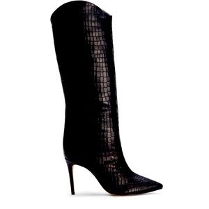 New SCHUTZ Black Crocodile Knee High Boots (Mariana)